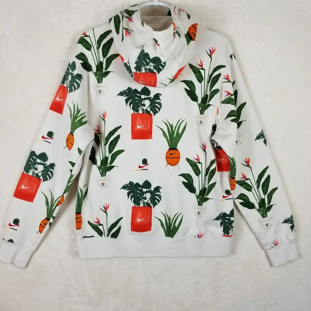Nike‎ Mens Sportswear Botanical Basketball Plant Print Hoodie White Medium